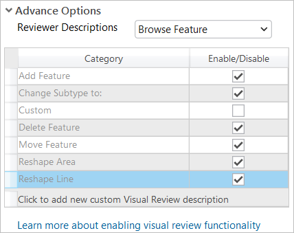 Enable visual review Advance Options drop-down menu Enable visual review Advance Options drop-down menu